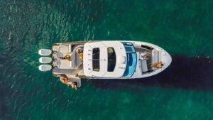aerial view of 36ft motor boat